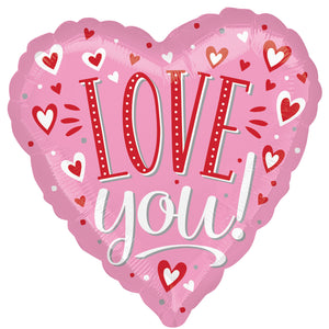 COLLECTION ONLY - Love You! Hearts 18" Foil Balloon Filled with Helium & Dressed with Ribbon & Weight