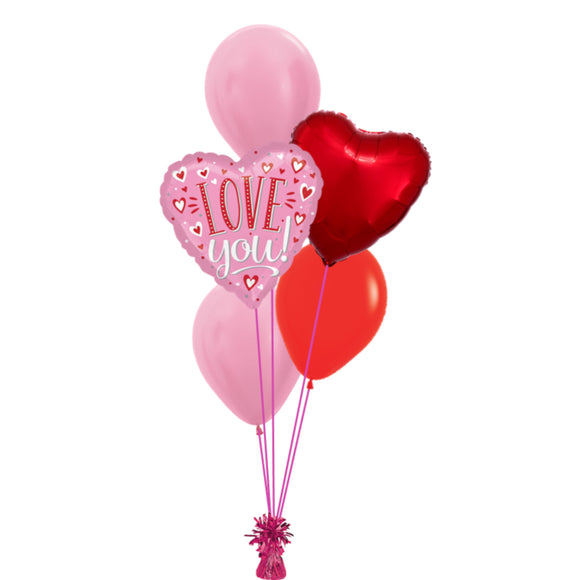COLLECTION ONLY - Love You Latex 5 Balloon Bouquet Filled with Helium & Dressed with Ribbon & Weight