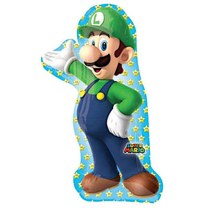 COLLECTION ONLY - 1 Luigi Super Shape 38" Filled with Helium & Dressed with Ribbon & Weight