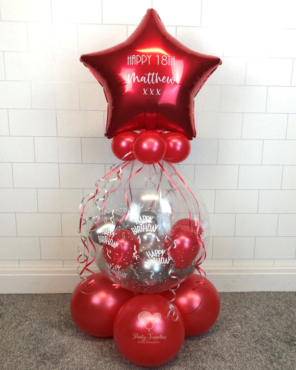 COLLECTION ONLY - Happy Birthday Red & Silver Gift Balloon with Silver Personalised Star