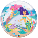 COLLECTION ONLY - 1 Happy Birthday Mermaid Under the Sea Bubble Balloon 22" Filled with Helium & Dressed with a Balloon Collar, Ribbon & Weight