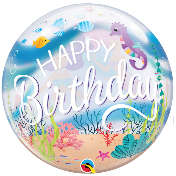 COLLECTION ONLY - 1 Happy Birthday Mermaid Under the Sea Bubble Balloon 22