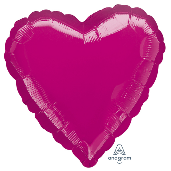 COLLECTION ONLY -  1 Metallic Fuchsia Standard Heart Foil Balloon Filled with Helium & Dressed with Ribbon & Weight