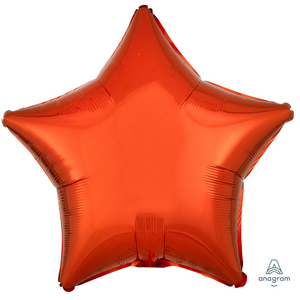 COLLECTION ONLY -  1 Metallic Orange Standard Star Foil Balloon Filled with Helium & Dressed with Ribbon & Weight