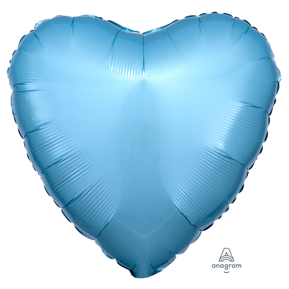COLLECTION ONLY -  1 Metallic Pearl Pastel Blue Standard Heart Foil Balloon Filled with Helium & Dressed with Ribbon & Weight