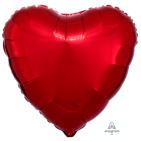 COLLECTION ONLY -  1 Metallic Red Standard Heart Foil Balloon Filled with Helium & Dressed with Ribbon & Weight