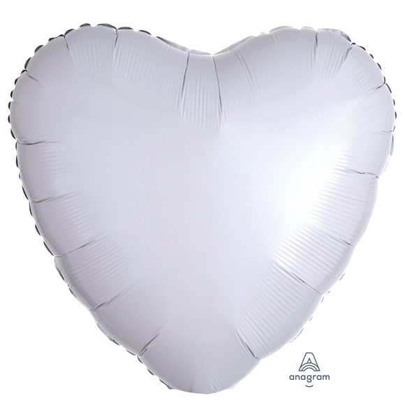 COLLECTION ONLY -  1 Metallic White Standard Heart Foil Balloon Filled with Helium & Dressed with Ribbon & Weight