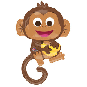 COLLECTION ONLY - Monkey Super Shape Foil Balloon 36" Filled with Helium & Dressed with Ribbon & Weight