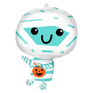 COLLECTION ONLY - 1 Mummy 22" Junior Shape Foil Balloon Filled with Helium & Dressed with Ribbon & Weight