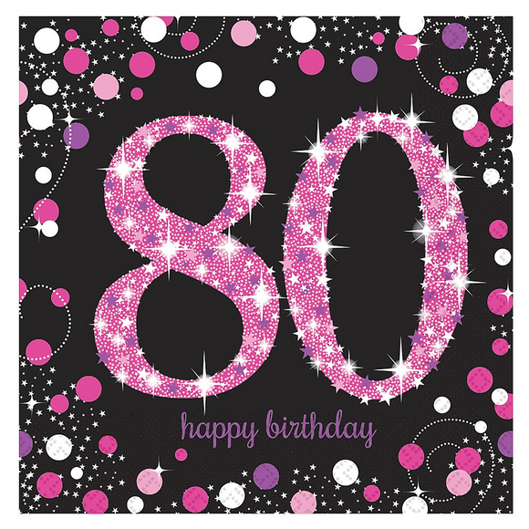 Pink Celebration 80th Birthday Paper Napkin (16/Pk)