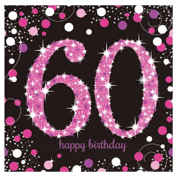 Pink Celebration 60th Birthday Paper Napkin (16/Pk)