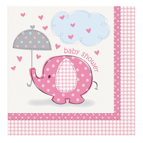 Umbrellaphants Pink Baby Shower Paper Luncheon Napkins