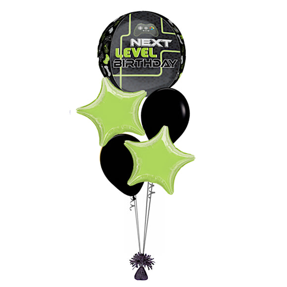 COLLECTION ONLY -  Next Level Game Control Orbz 5 Balloon Bouquet Filled with Helium & Dressed with Ribbon & Weight