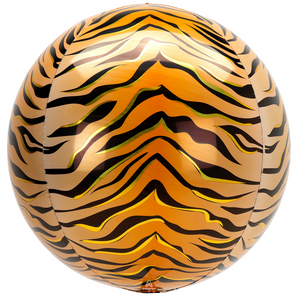 COLLECTION ONLY - 1 Tiger Print 16" Orbz Balloon Filled with Helium & Dressed with a Balloon Collar, Ribbon & Weight