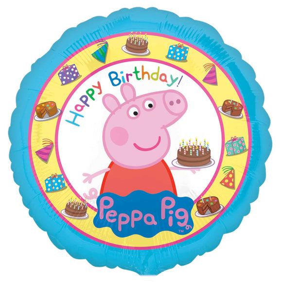 COLLECTION ONLY -  1 Peppa Pig Happy Birthday Licensed Standard Foil Balloon Filled with Helium & Dressed with Ribbon & Weight