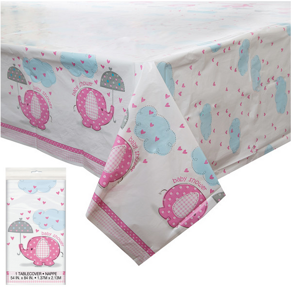 1 Umbrellaphants Pink Baby Shower Plastic Oblong Tablecloth 1.37 x 2.13 Meters