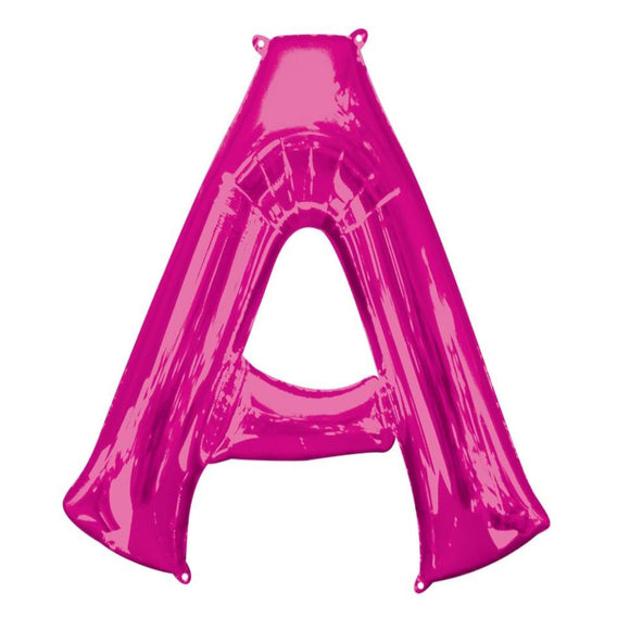 COLLECTION ONLY - Bright Pink Letter A Filled with Helium & Dressed with Ribbon & Weight