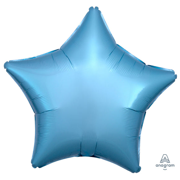 COLLECTION ONLY -  1 Metallic Pearl Pastel Blue  Standard Star Foil Balloon Filled with Helium & Dressed with Ribbon & Weight