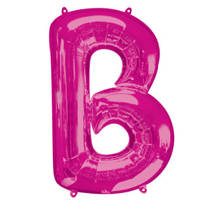 COLLECTION ONLY - Bright Pink Letter B Filled with Helium & Dressed with Ribbon & Weight