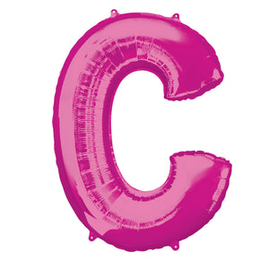COLLECTION ONLY - Bright Pink Letter C Filled with Helium & Dressed with Ribbon & Weight