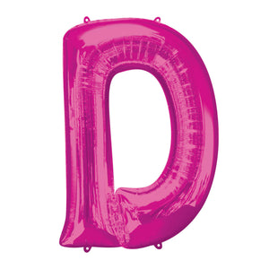 COLLECTION ONLY - Bright Pink Letter D Filled with Helium & Dressed with Ribbon & Weight
