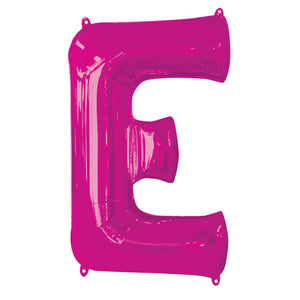 COLLECTION ONLY - Bright Pink Letter E Filled with Helium & Dressed with Ribbon & Weight