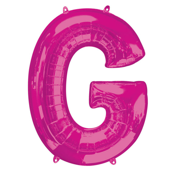 COLLECTION ONLY - Bright Pink Letter G Filled with Helium & Dressed with Ribbon & Weight