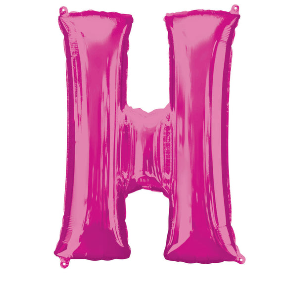COLLECTION ONLY - Bright Pink Letter H Filled with Helium & Dressed with Ribbon & Weight