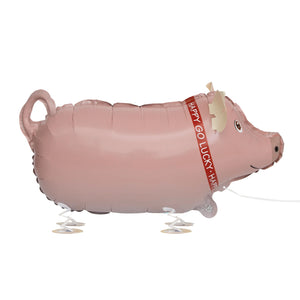COLLECTION ONLY - Walking Pet Pig 24.5" Foil Balloon Filled with Helium & Dressed with Ribbon