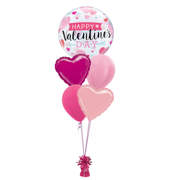 COLLECTION ONLY - Happy Valentine's Day 5 Balloon Bouquet Filled with Helium & Dressed with Ribbon & Weight