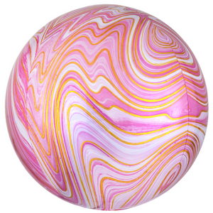 COLLECTION ONLY - 1 White, Pink & Gold Marblez 16" Orbz Balloon Filled with Helium & Dressed with a Balloon Collar, Ribbon & Weight
