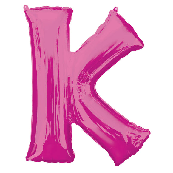 COLLECTION ONLY - Bright Pink Letter K Filled with Helium & Dressed with Ribbon & Weight