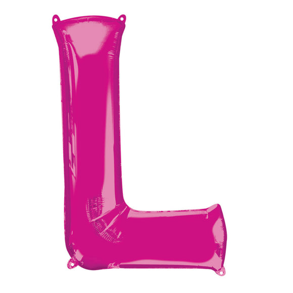 COLLECTION ONLY - Bright Pink Letter L Filled with Helium & Dressed with Ribbon & Weight