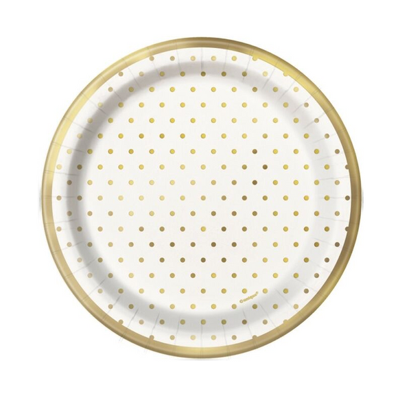 8 Gold Spots Paper Dessert Plates Small 17.1 cm