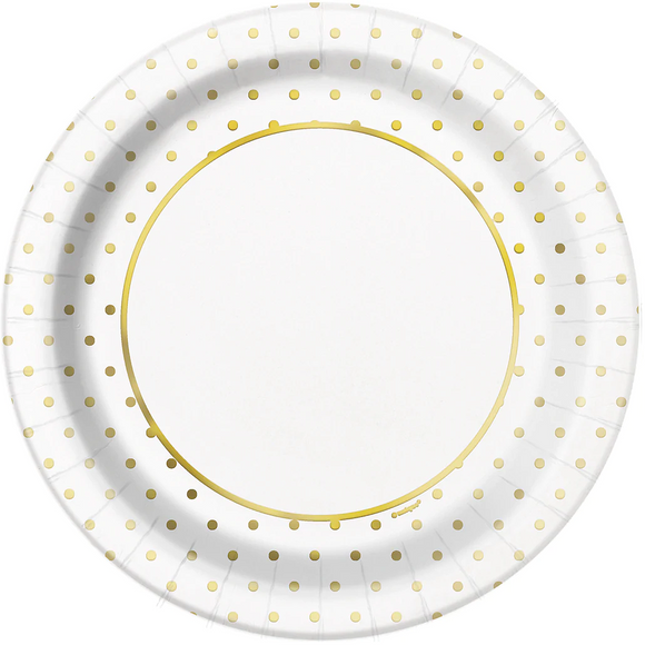 8 Gold Spot Paper Dinner Plates Large 21.9 cm