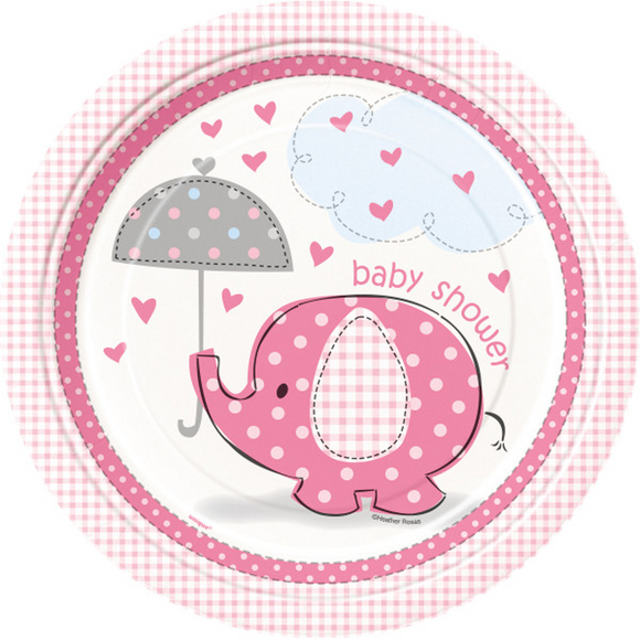 8 Umbrellaphants Pink Baby Shower Paper Dinner Plates Large 21.9 cm