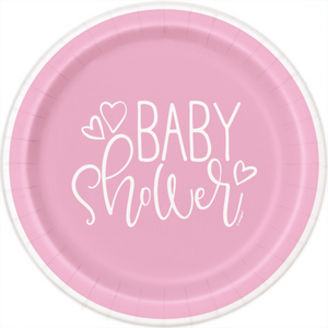 8 Pink Hearts Baby Shower Paper Dinner Plates Large 21.9 cm