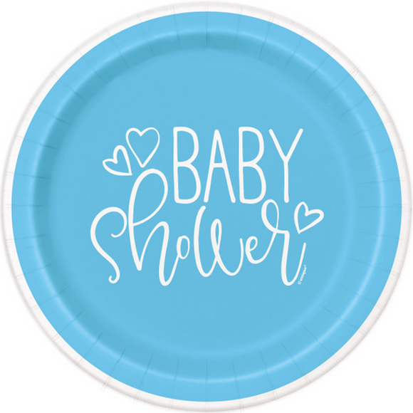 8 Blue Hearts Baby Shower Paper Dinner Plates Large 21.9 cm