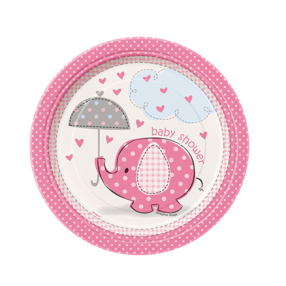 Umbrellaphants Pink Baby Shower Paper Dessert Plates 17.1 cm
