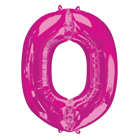 COLLECTION ONLY - Bright Pink Letter O Filled with Helium & Dressed with Ribbon & Weight