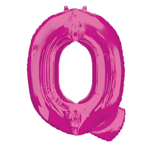 COLLECTION ONLY - Bright Pink Letter Q Filled with Helium & Dressed with Ribbon & Weight