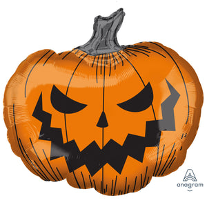 COLLECTION ONLY - 1 Giant Pumpkin Foil Super Shape 29" Filled with Helium & Dressed with Ribbon & Weight