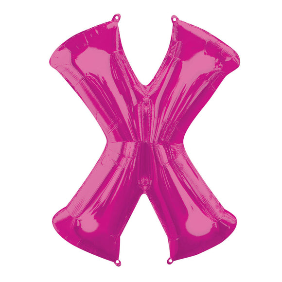 COLLECTION ONLY - Bright Pink Letter X Filled with Helium & Dressed with Ribbon & Weight