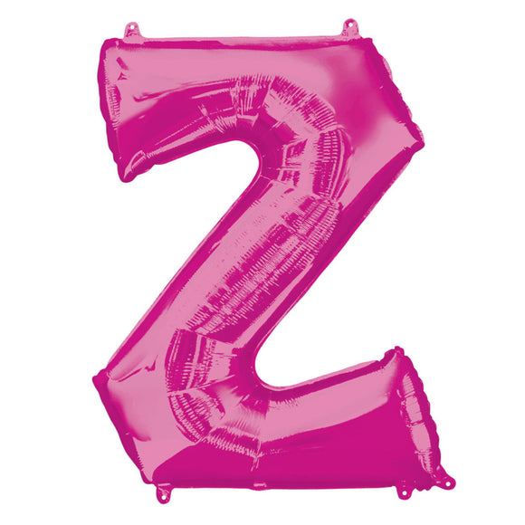 COLLECTION ONLY - Bright Pink Letter Z Filled with Helium & Dressed with Ribbon & Weight