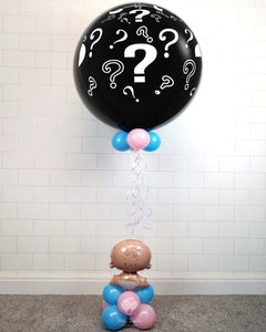 COLLECTION ONLY -  ????????  Pop to See with Pink or Blue Confetti filled with Helium & Dressed with Collar, Ribbon & Baby Balloon Base