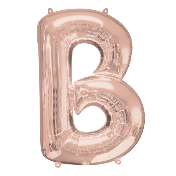 COLLECTION ONLY - Rose Gold Letter B Filled with Helium & Dressed with Ribbon & Weight