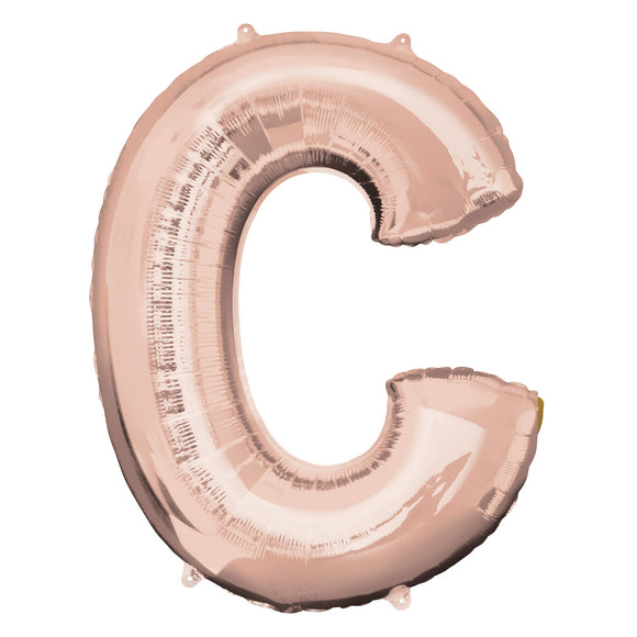 COLLECTION ONLY - Rose Gold Letter C Filled with Helium & Dressed with Ribbon & Weight