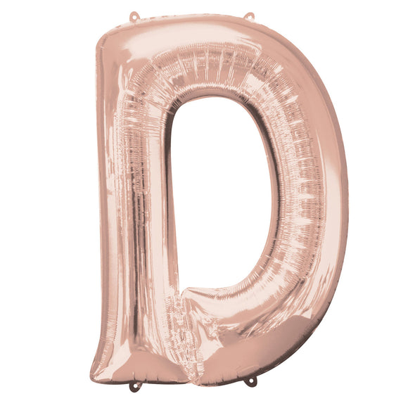 COLLECTION ONLY - Rose Gold Letter D Filled with Helium & Dressed with Ribbon & Weight