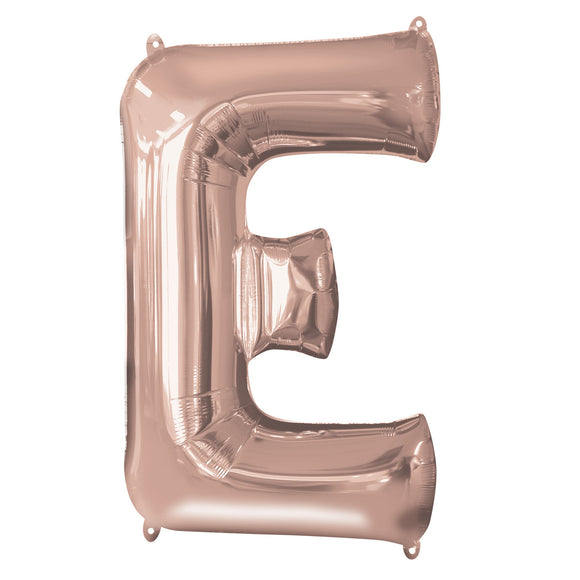 COLLECTION ONLY - Rose Gold Letter E Filled with Helium & Dressed with Ribbon & Weight