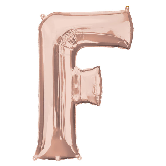 COLLECTION ONLY - Rose Gold Letter F Filled with Helium & Dressed with Ribbon & Weight